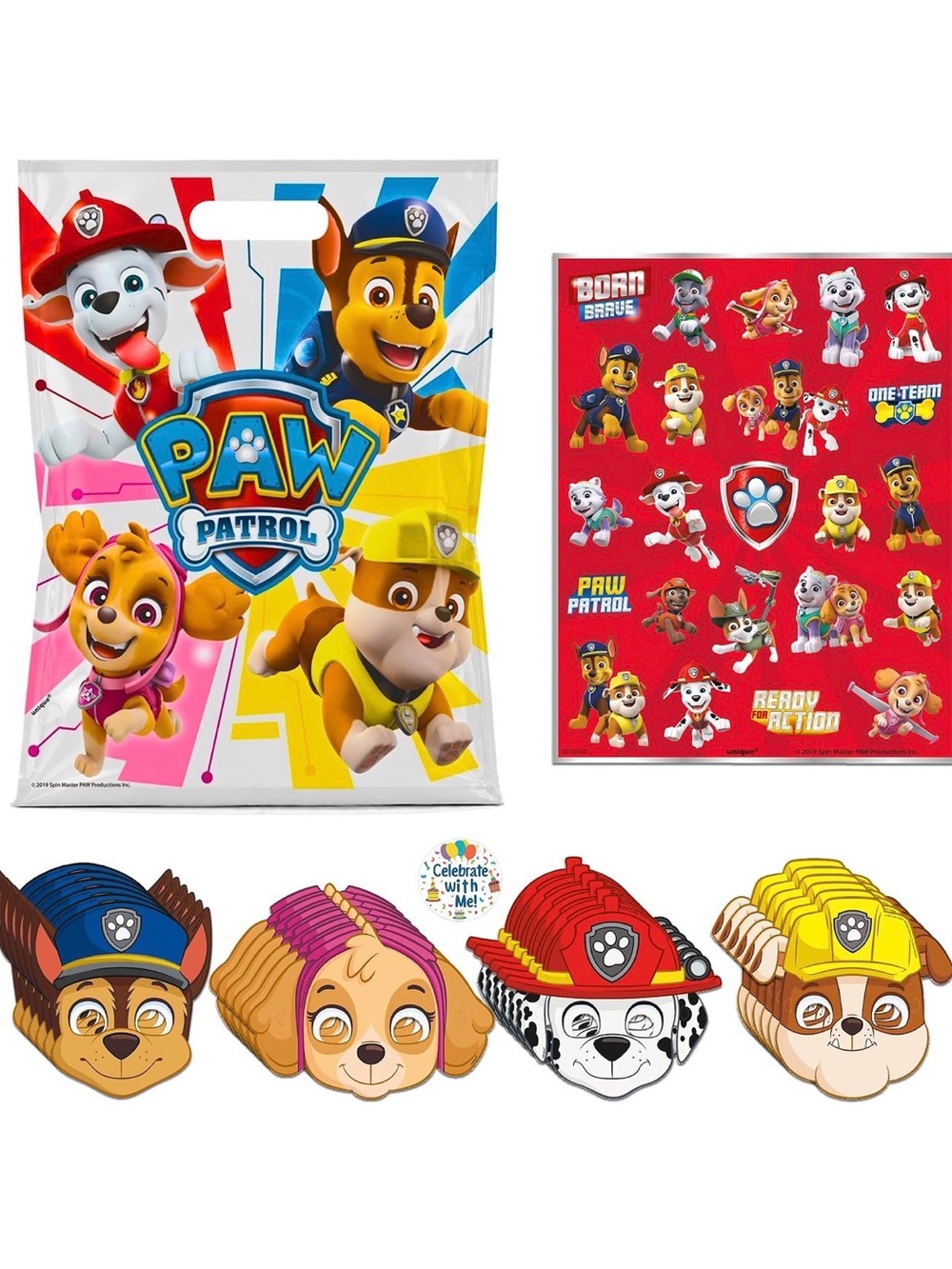 Paw Patrol Party Favor Bags & Sticker Set - Red, Yellow, Blue, Pink 52pcs NEW